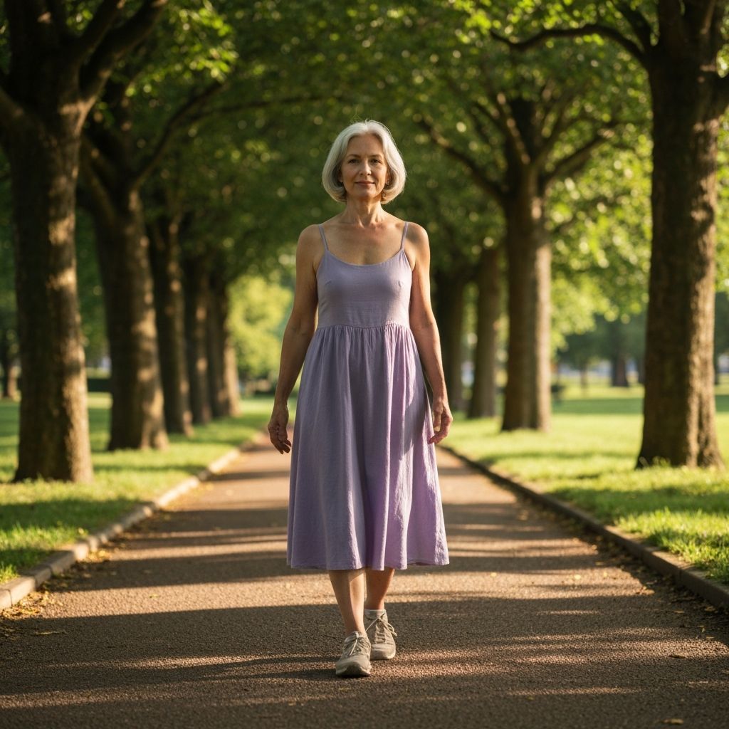 Person walking mindfully in peaceful park